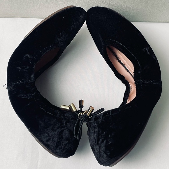 Kate Spade Globe Black Crushed Velvet Foldable Ballet Flats Size 6M - Picture 5 of 7